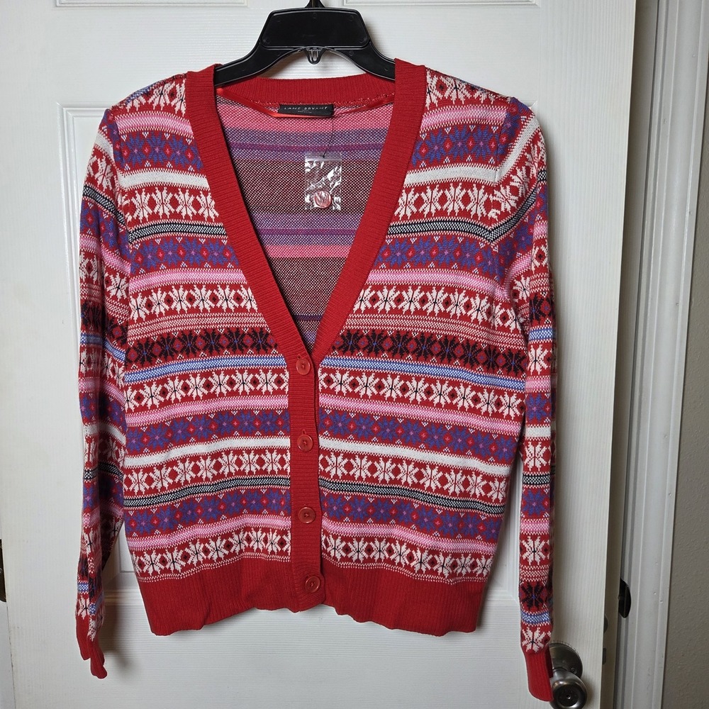 Lane Bryant sz 14/16 fair isle snowflake vneck cardigan NWOT holiday festive